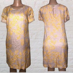 Tory Burch Gold Pink Leaf Print Dress Silk Size 4